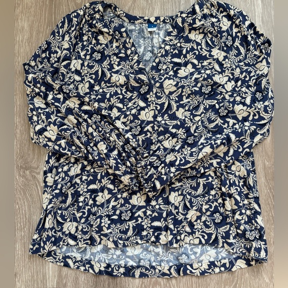 Old Navy Womens Blue Tan Paisley Long Sleeve‎ V-Neck Top Size Small - Picture 3 of 6
